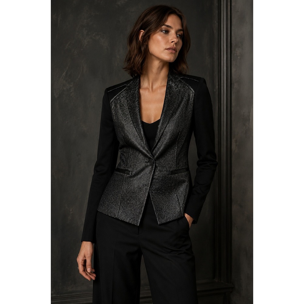 Helmut Lang Blazer 0 Black Metallic Wool Silk Blend Structured Edgy Chic